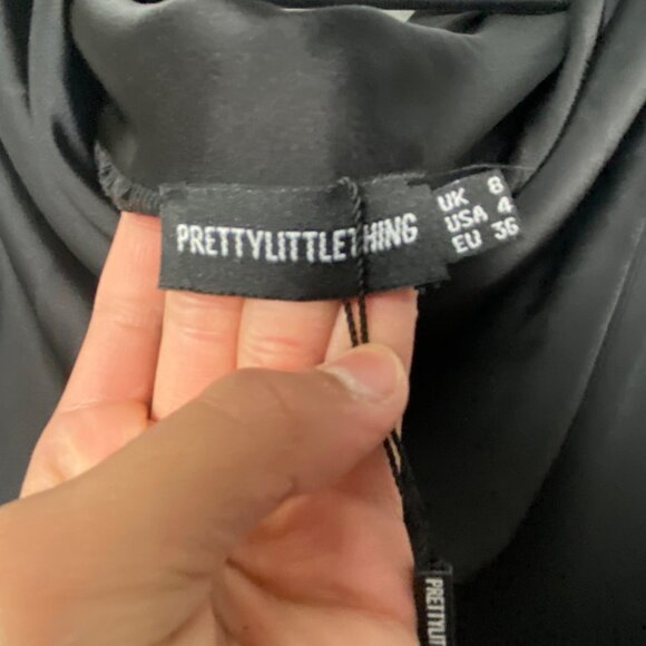 PrettyLittleThing Black Satin Cowl Neck Draped Maxi Dress US 4 UK 8 Formal LBD - Picture 7 of 10